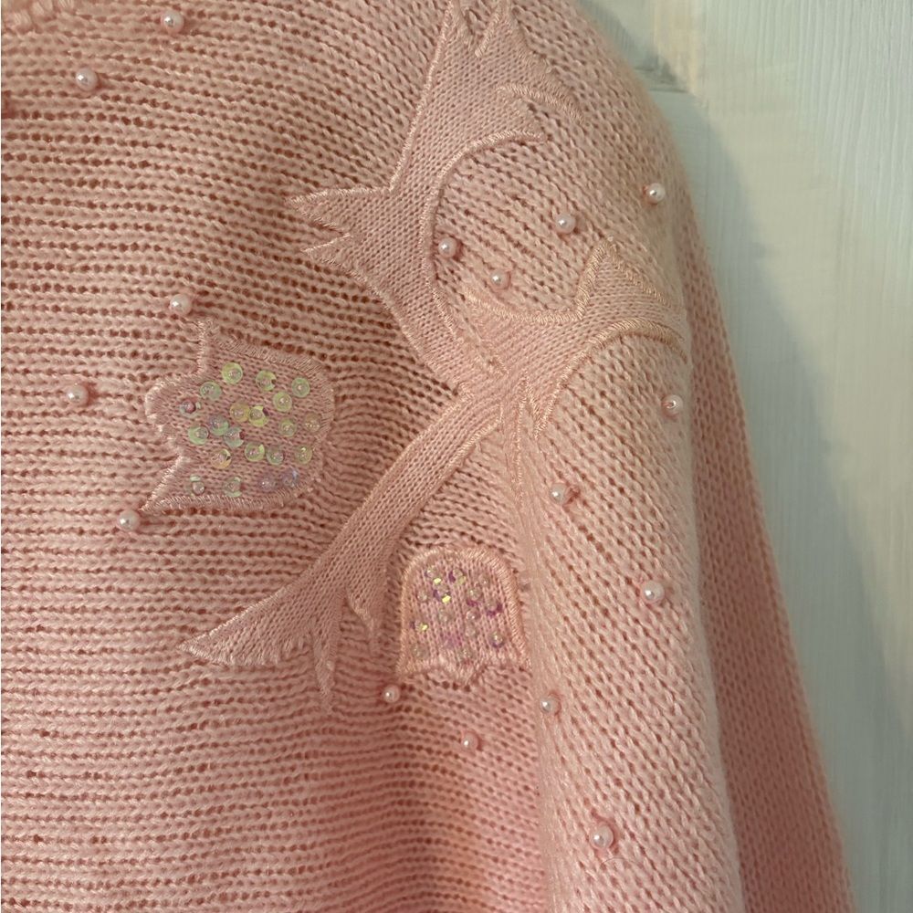 Pink Pearl Embellished Knit Sweater Vintage L - Picture 3 of 6